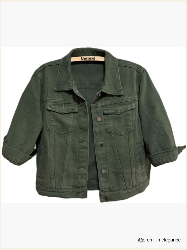 3/4 Sleeve Cropped Denim Jacket Light Wash Short Trucker Coat